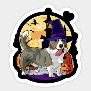 Cardigan Welsh Corgi Halloween Pumpkin Witch Sticker